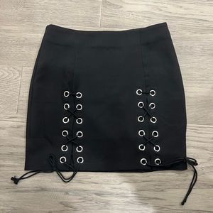 Black lace up mini skirt